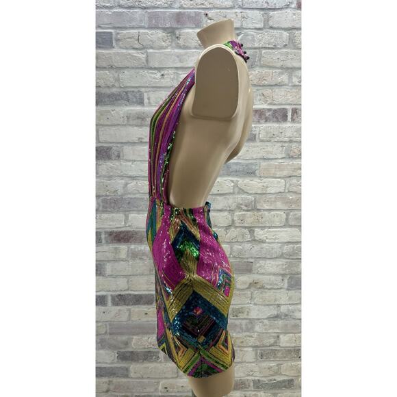 Fashion Nova Women M Party Cocktail Prom Club Sequins Dress Halter OpenBack - Picture 4 of 12